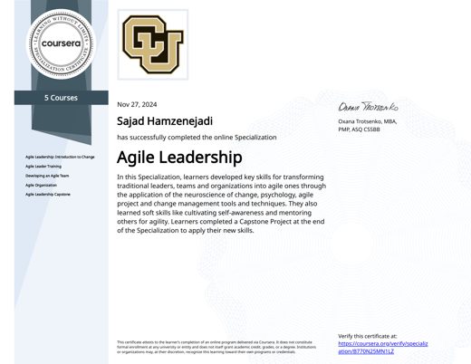 Agile Leadership Professional Certificate certificate