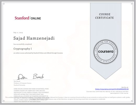 Cryptography I certificate