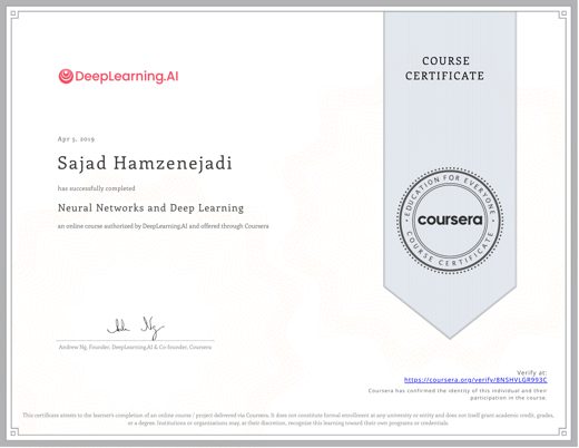 Neural Networks and Deep Learning certificate
