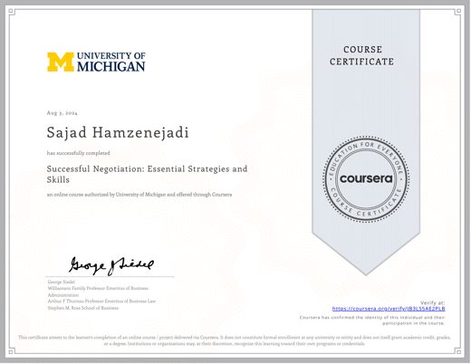 Negotiation: Strategies and Skills certificate